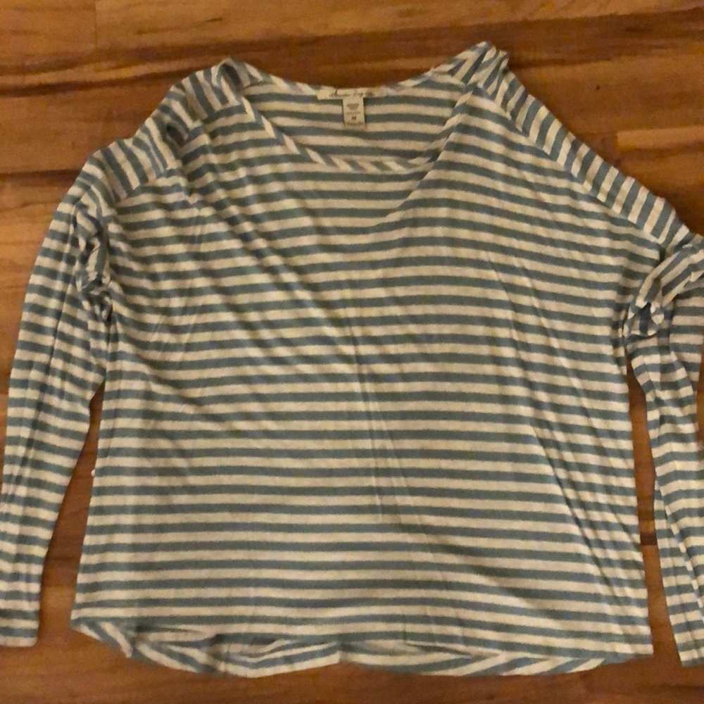 Blue and white striped long sleeve shirt